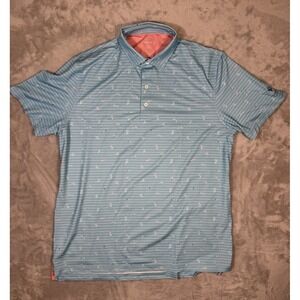 Johnnie-O Men Size XL Blue Short Sleeve Polyester Surf Polo Shirt Logo